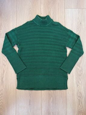 LOFT Kelly Green Ribbed Knit Mock Neck Cotton Blend Sweater, Size XS